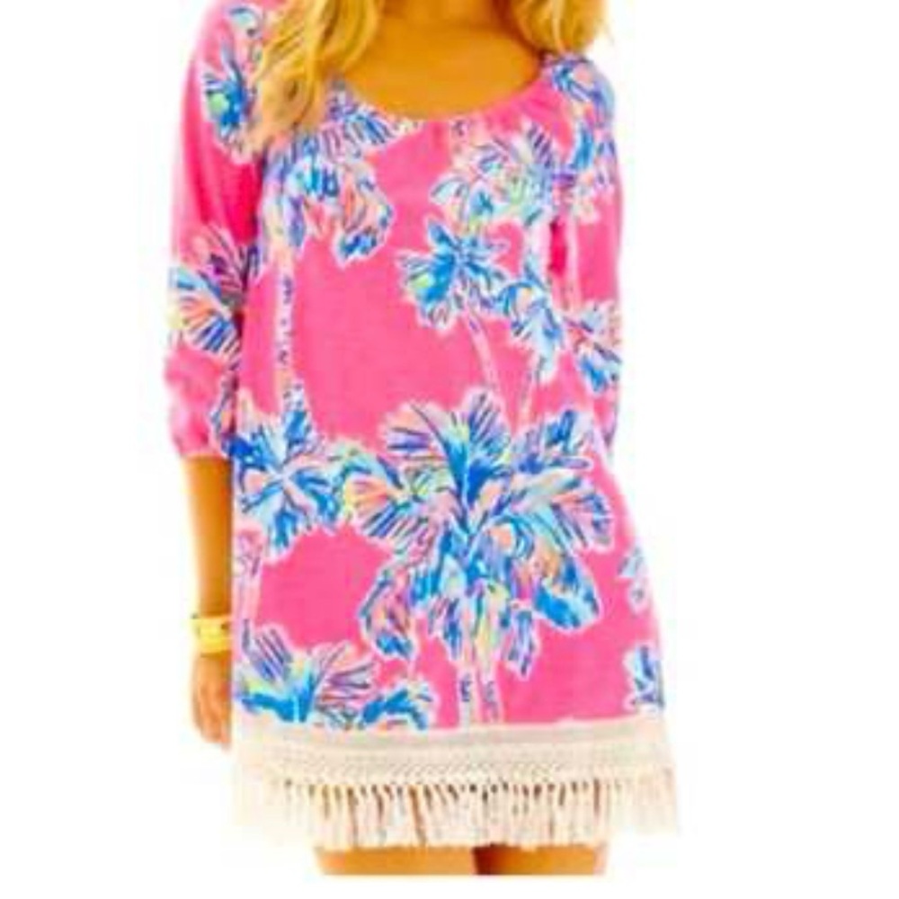 Lilly Pulitzer ALIA BEACH COVER UP Cotton Dress, Flamingo Pink Nice Stems XXS - Picture 10 of 10